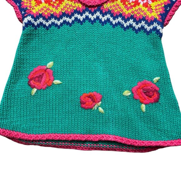 United Colors of Benetton Rainbow Embroidered Floral Fair Isle Girl Sweater 6-9m - Picture 3 of 10